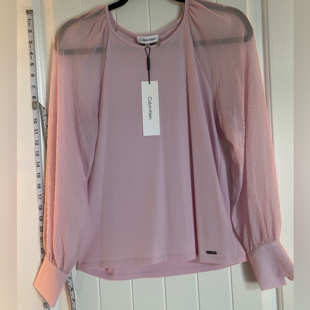 NWT XS-Calvin Klein Women's Light Pink Lilac Long Sleeved Blouse